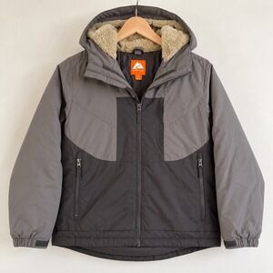 Ozark Trail Kids Gray Black Hooded Puffer Jacket XL 14-16 Faux Shearling Lined